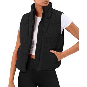 AUTOMET Puffer Vest Women Sleeveless Winter Cropped Outerwear Warm Puffer
